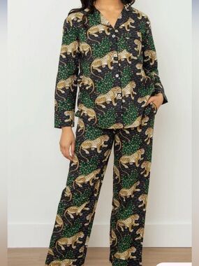 Leopard Print Button-Up PJs Top and Pants